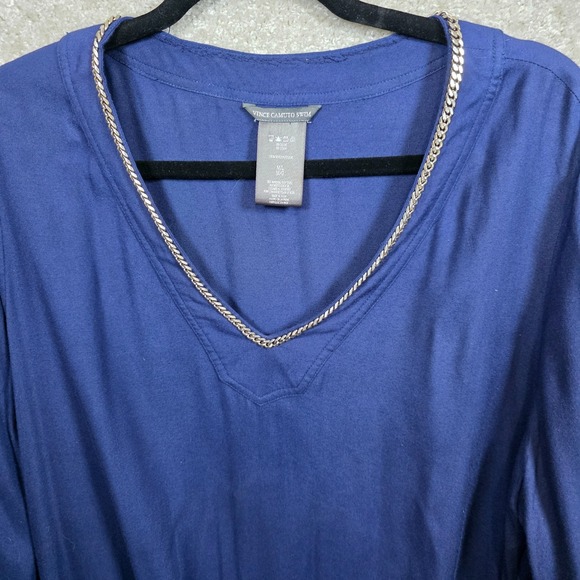Vince Camuto Swim Dress Womens Size M/L Navy Blue Gold Chain V Neck Coverup Swim - Picture 1 of 6